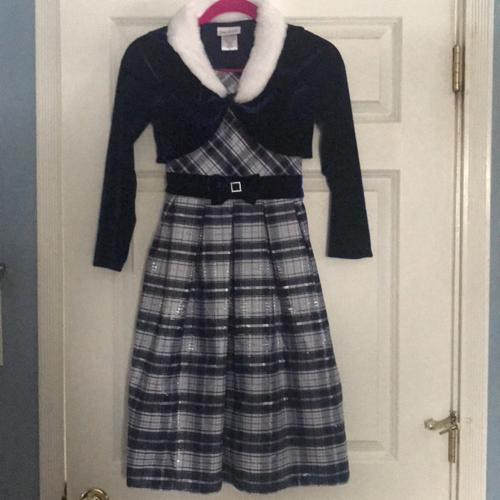 Girl’s Blue and Silver Holiday Dress with Shrug